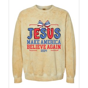 Jesus Make America Believe Again 2024 Vote Funny Patriotic Colorblast Crewneck Sweatshirt