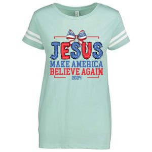 Jesus Make America Believe Again 2024 Vote Funny Patriotic Enza Ladies Jersey Football T-Shirt