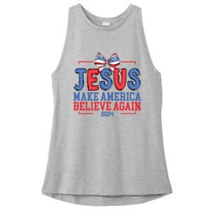 Jesus Make America Believe Again 2024 Vote Funny Patriotic Ladies PosiCharge Tri-Blend Wicking Tank