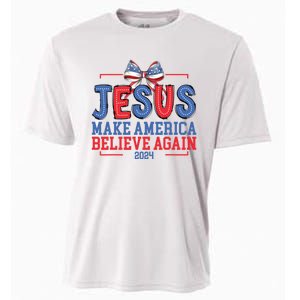 Jesus Make America Believe Again 2024 Vote Funny Patriotic Cooling Performance Crew T-Shirt