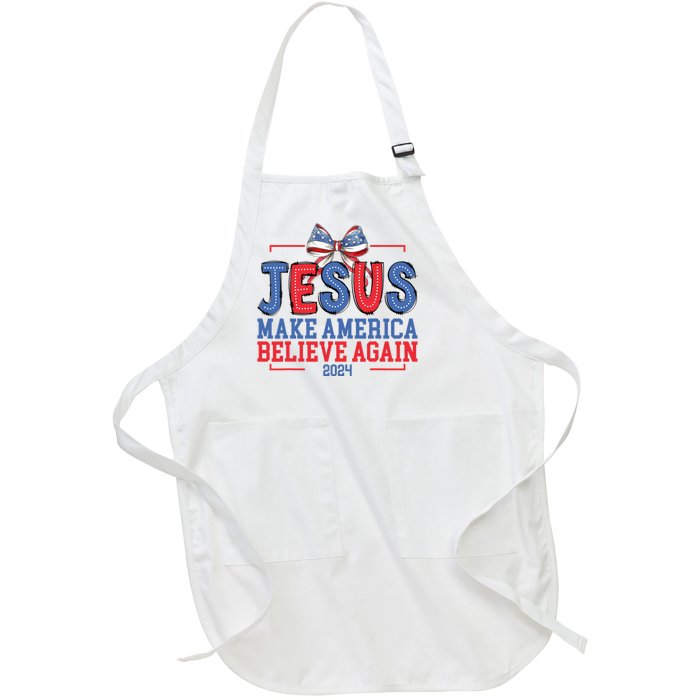 Jesus Make America Believe Again 2024 Vote Funny Patriotic Full-Length Apron With Pockets