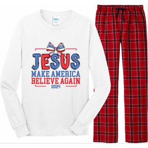 Jesus Make America Believe Again 2024 Vote Funny Patriotic Long Sleeve Pajama Set