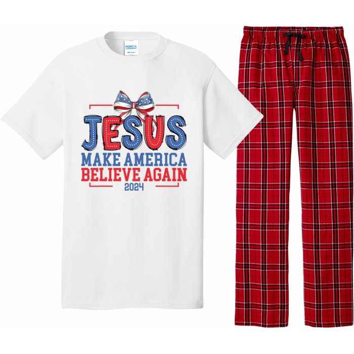 Jesus Make America Believe Again 2024 Vote Funny Patriotic Pajama Set