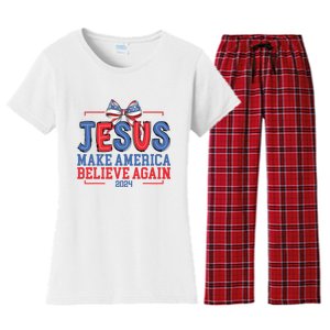 Jesus Make America Believe Again 2024 Vote Funny Patriotic Women's Flannel Pajama Set