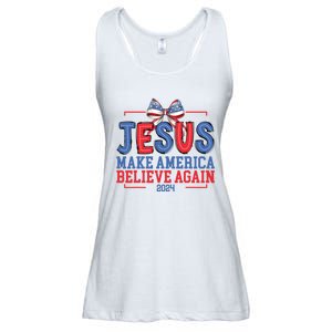 Jesus Make America Believe Again 2024 Vote Funny Patriotic Ladies Essential Flowy Tank