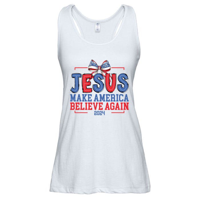 Jesus Make America Believe Again 2024 Vote Funny Patriotic Ladies Essential Flowy Tank