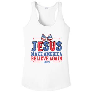 Jesus Make America Believe Again 2024 Vote Funny Patriotic Ladies PosiCharge Competitor Racerback Tank