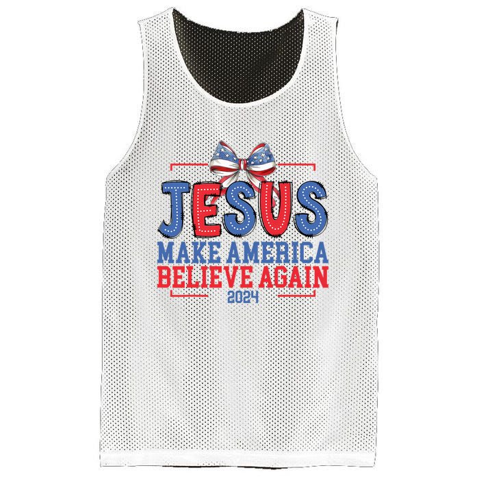 Jesus Make America Believe Again 2024 Vote Funny Patriotic Mesh Reversible Basketball Jersey Tank