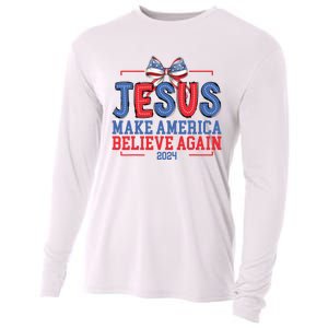 Jesus Make America Believe Again 2024 Vote Funny Patriotic Cooling Performance Long Sleeve Crew