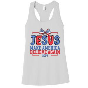 Jesus Make America Believe Again 2024 Vote Funny Patriotic Women's Racerback Tank