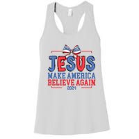 Jesus Make America Believe Again 2024 Vote Funny Patriotic Women's Racerback Tank