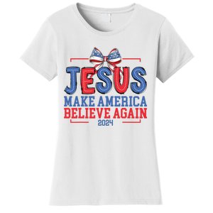 Jesus Make America Believe Again 2024 Vote Funny Patriotic Women's T-Shirt