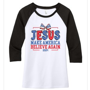 Jesus Make America Believe Again 2024 Vote Funny Patriotic Women's Tri-Blend 3/4-Sleeve Raglan Shirt