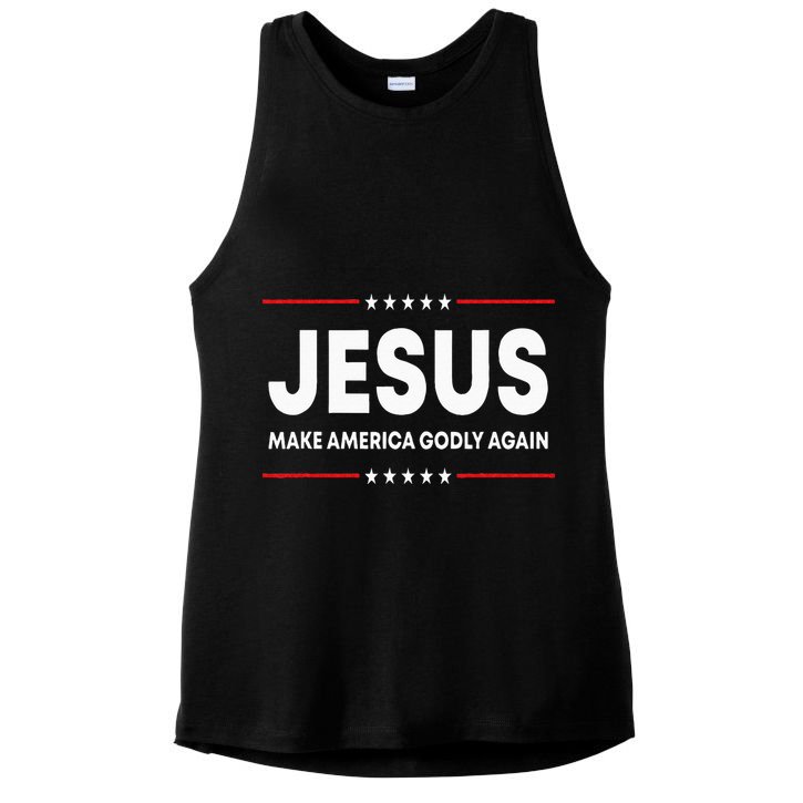 Jesus Make America Godly Again Patriotic Christian Faith USA Ladies PosiCharge Tri-Blend Wicking Tank