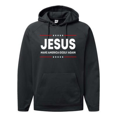 Jesus Make America Godly Again Patriotic Christian Faith USA Performance Fleece Hoodie