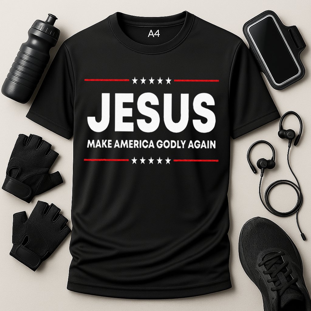 Jesus Make America Godly Again Patriotic Christian Faith USA Cooling Performance Crew T-Shirt