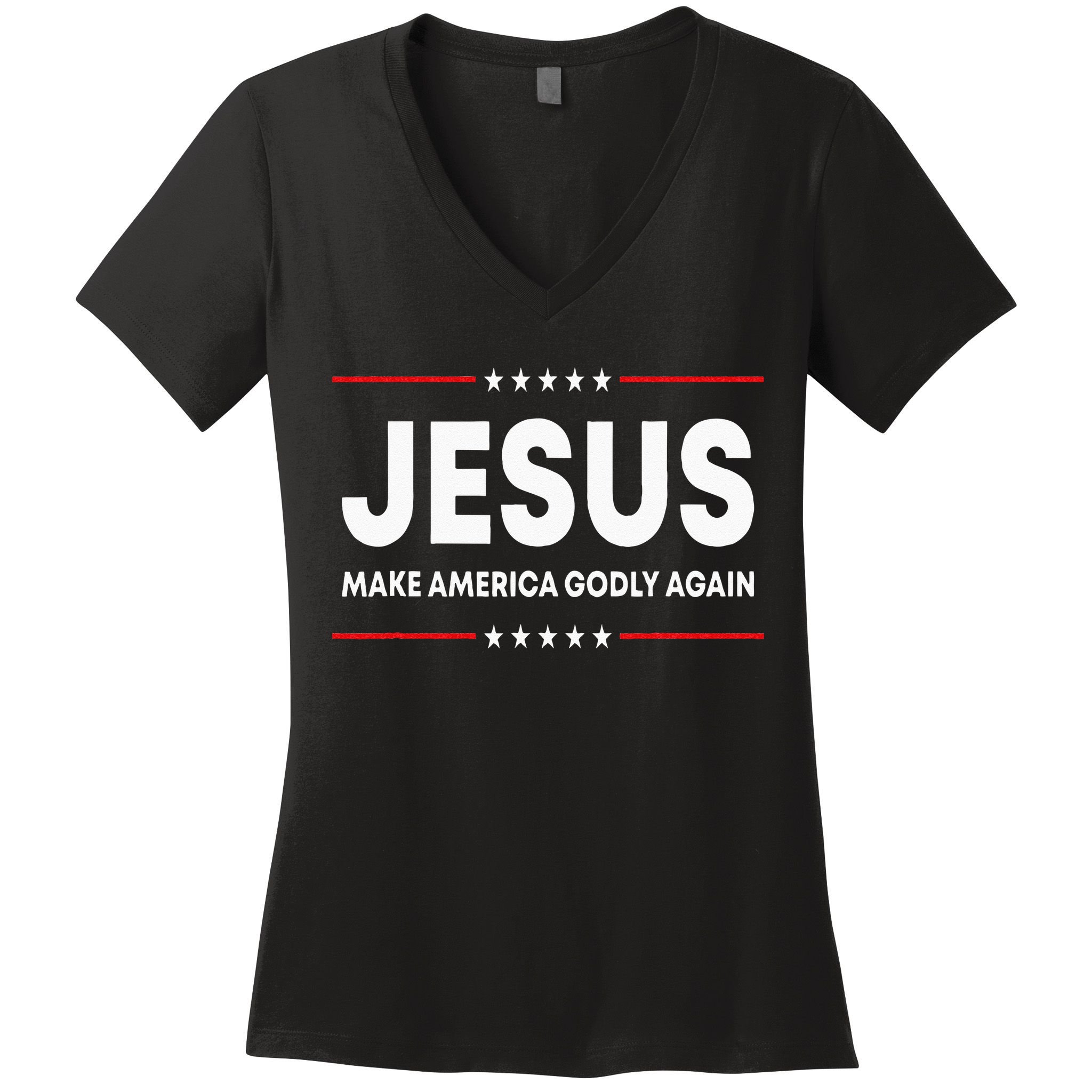 Jesus Make America Godly Again Patriotic Christian Faith USA Women's V-Neck T-Shirt