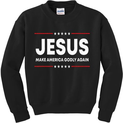 Jesus Make America Godly Again Patriotic Christian Faith USA Kids Sweatshirt
