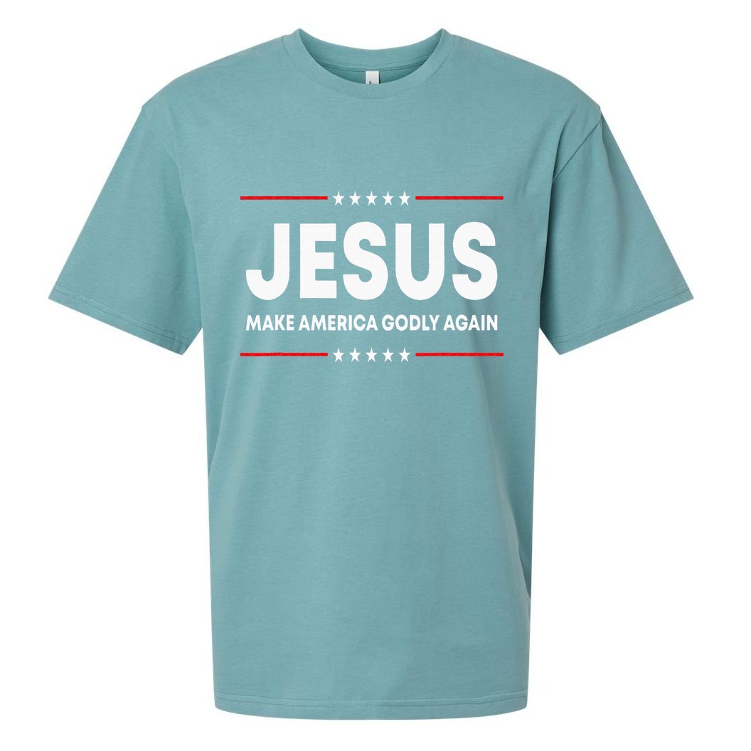 Jesus Make America Godly Again Patriotic Christian Faith USA Sueded Cloud Jersey T-Shirt