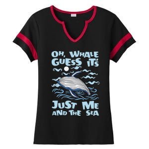 Just Me And The Sea Blue Beluga Cetacea Whale Watching Ladies Halftime Notch Neck Tee