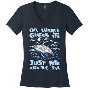 Just Me And The Sea Blue Beluga Cetacea Whale Watching Women's V-Neck T-Shirt