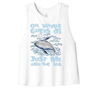 Just Me And The Sea Blue Beluga Cetacea Whale Watching Women's Racerback Cropped Tank