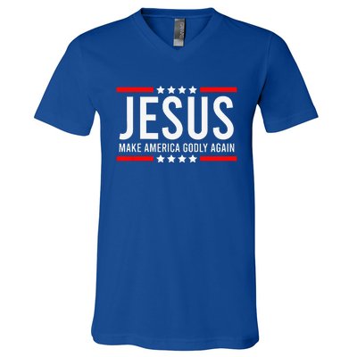 Jesus Make America Godly Again Patriotic Christian V-Neck T-Shirt