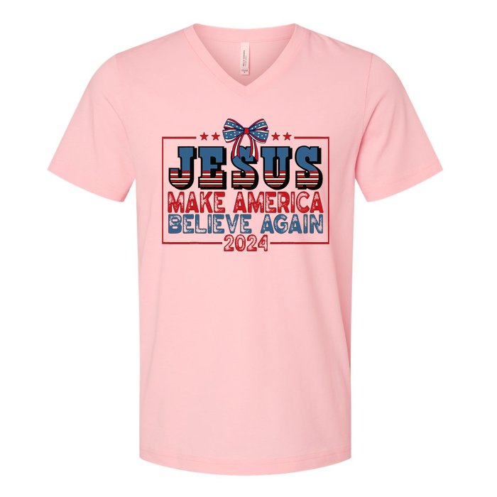 Jesus Make America Believe Again 2024 Election Usa V-Neck T-Shirt