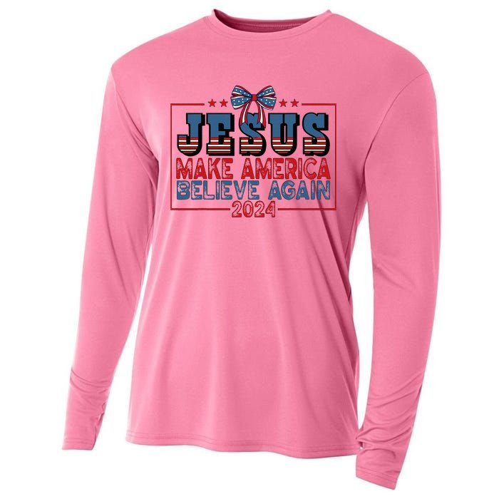 Jesus Make America Believe Again 2024 Election Usa Cooling Performance Long Sleeve Crew