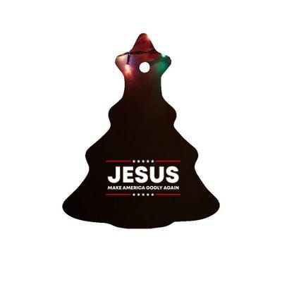 Jesus Make America Godly Again Patriotic Christian Faith USA Ceramic Tree Ornament