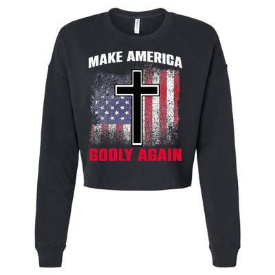 Jesus Make America Godly Again American Patriot Christian Cropped Pullover Crew