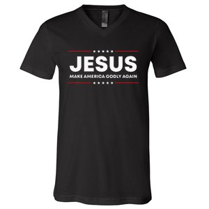 Jesus Make America Godly Again Patriotic V-Neck T-Shirt