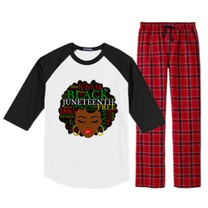 Juneteenth Melanin Black Women Natural Hair Afro Word Art Vneck Raglan Sleeve Pajama Set