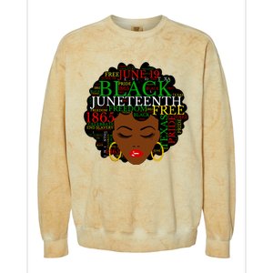 Juneteenth Melanin Black Women Natural Hair Afro Word Art Vneck Colorblast Crewneck Sweatshirt