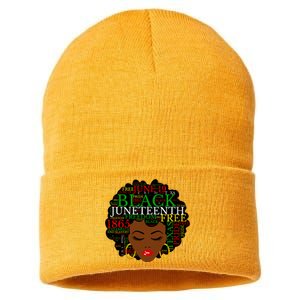 Juneteenth Melanin Black Women Natural Hair Afro Word Art Vneck Sustainable Knit Beanie