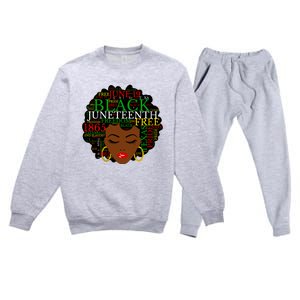 Juneteenth Melanin Black Women Natural Hair Afro Word Art Vneck Premium Crewneck Sweatsuit Set