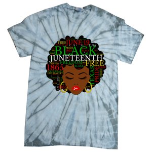 Juneteenth Melanin Black Women Natural Hair Afro Word Art Vneck Tie-Dye T-Shirt