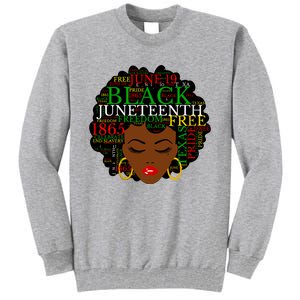 Juneteenth Melanin Black Women Natural Hair Afro Word Art Vneck Tall Sweatshirt