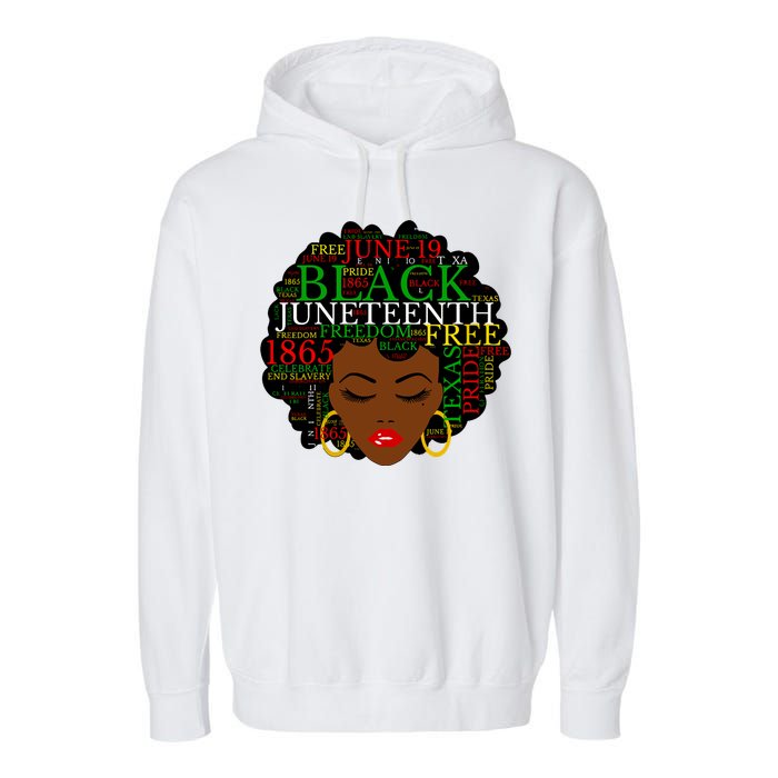 Juneteenth Melanin Black Women Natural Hair Afro Word Art Vneck Garment-Dyed Fleece Hoodie