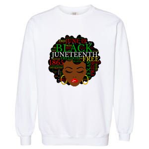 Juneteenth Melanin Black Women Natural Hair Afro Word Art Vneck Garment-Dyed Sweatshirt