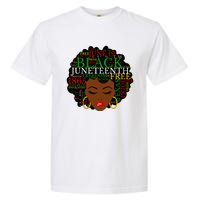 Juneteenth Melanin Black Women Natural Hair Afro Word Art Vneck Garment-Dyed Heavyweight T-Shirt