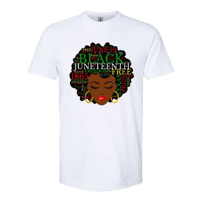 Juneteenth Melanin Black Women Natural Hair Afro Word Art Vneck Softstyle CVC T-Shirt