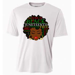 Juneteenth Melanin Black Women Natural Hair Afro Word Art Vneck Cooling Performance Crew T-Shirt