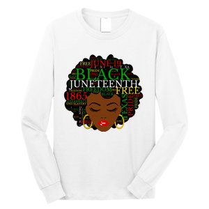 Juneteenth Melanin Black Women Natural Hair Afro Word Art Vneck Long Sleeve Shirt