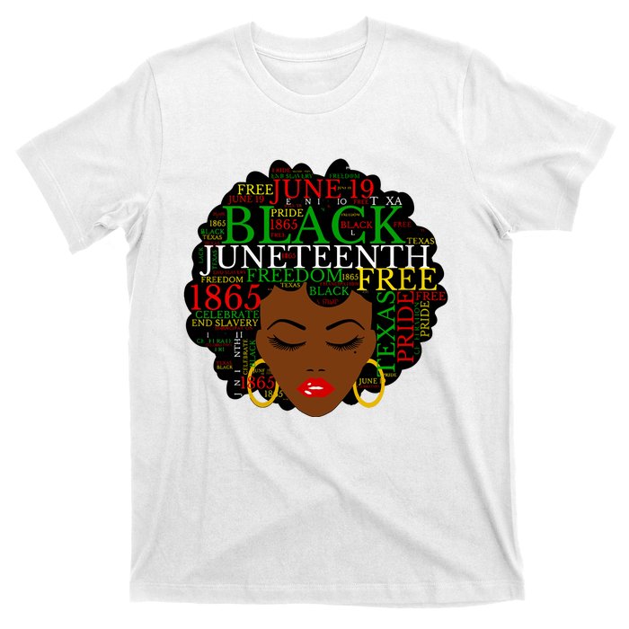 Juneteenth Melanin Black Women Natural Hair Afro Word Art Vneck T-Shirt