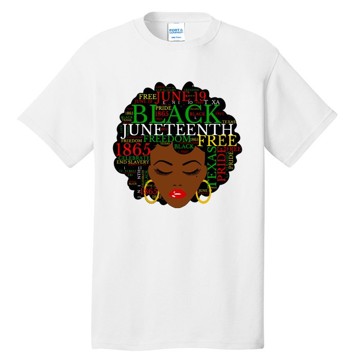 Juneteenth Melanin Black Women Natural Hair Afro Word Art Vneck Tall T-Shirt