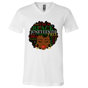 Juneteenth Melanin Black Women Natural Hair Afro Word Art Vneck V-Neck T-Shirt