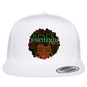 Juneteenth Melanin Black Women Natural Hair Afro Word Art Vneck Flat Bill Trucker Hat