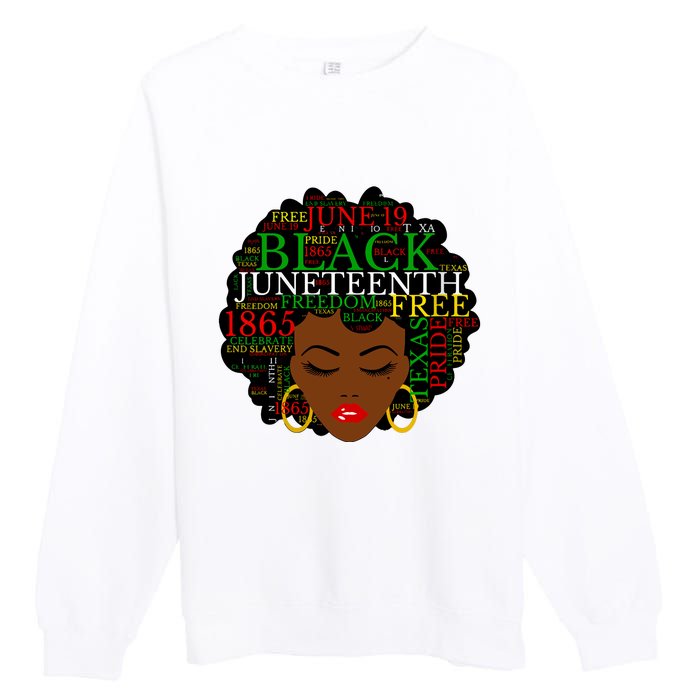 Juneteenth Melanin Black Women Natural Hair Afro Word Art Vneck Premium Crewneck Sweatshirt