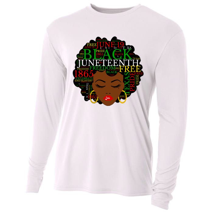 Juneteenth Melanin Black Women Natural Hair Afro Word Art Vneck Cooling Performance Long Sleeve Crew